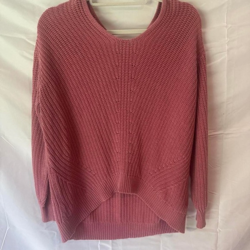 Old Navy Womens Pink Shaker Stitch V-Neck High Low Hem Sweater Size M